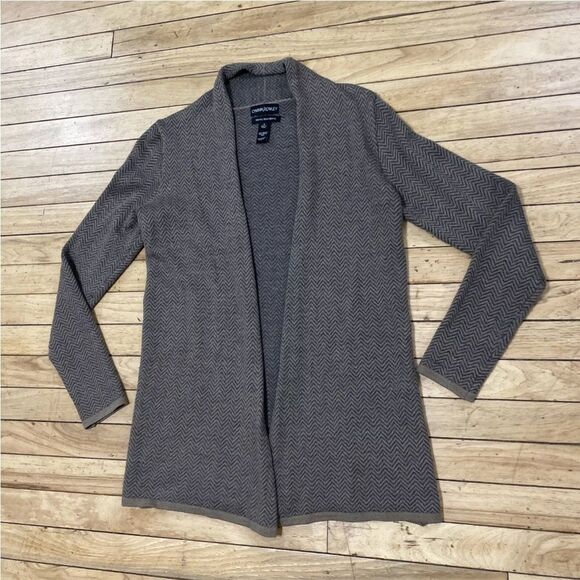 CYNTHIA ROWLEY Cardigan Merino Wool Blend Women S Brown Chevron Black Knit S - Picture 3 of 15